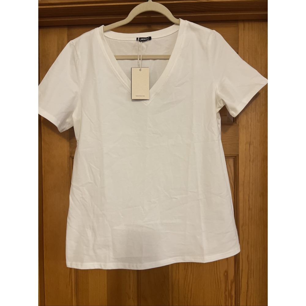 Flamingals Women's White Shirt Short sleeves Sz Medium